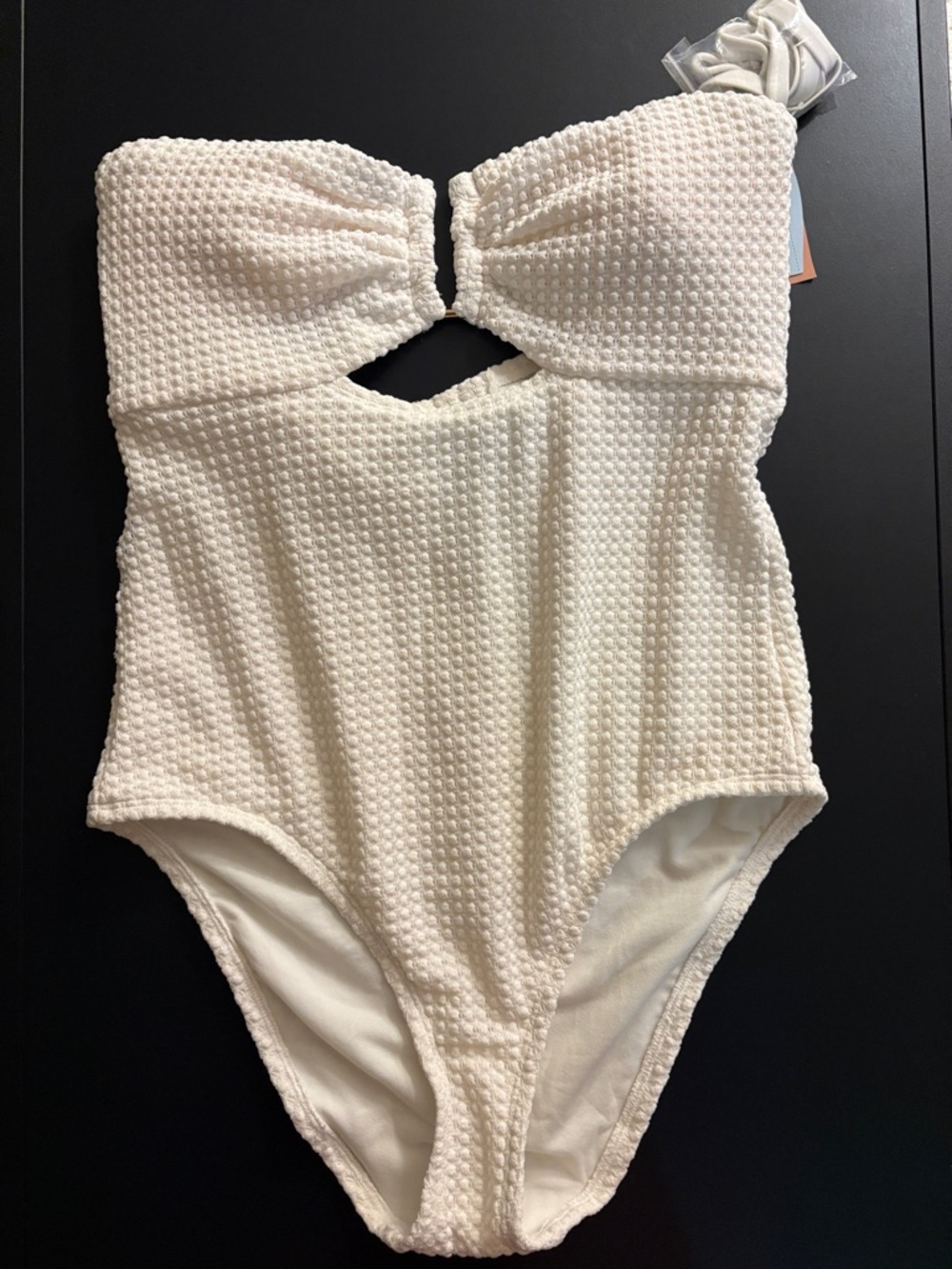 Shade & Shore Cream Textured One-Piece Swimsuit with Front Cutout